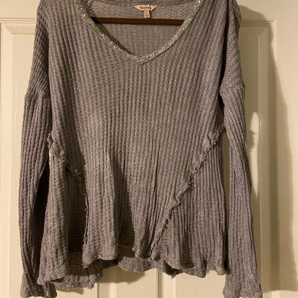 Ladies Juicy grey flare top with glittered neckline.